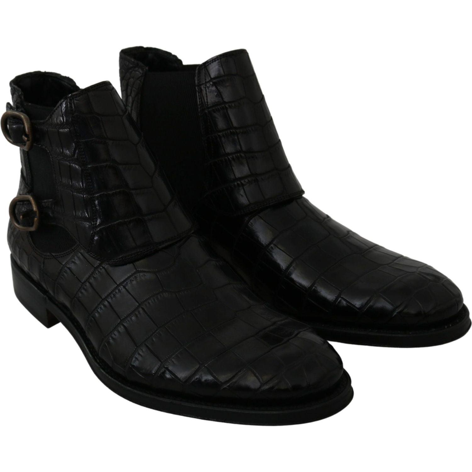 Dolce & Gabbana Black Crocodile Leather Derby Boots Shoes