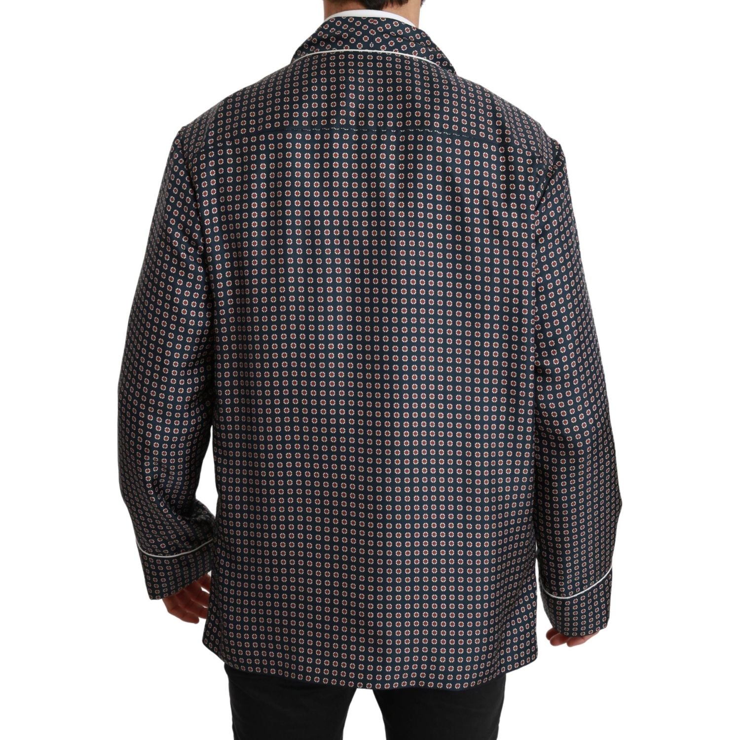 معطف دولتشي آند غابانا الأنيق ذو الصدر المزدوج من الحرير باللون الأزرق الداكن