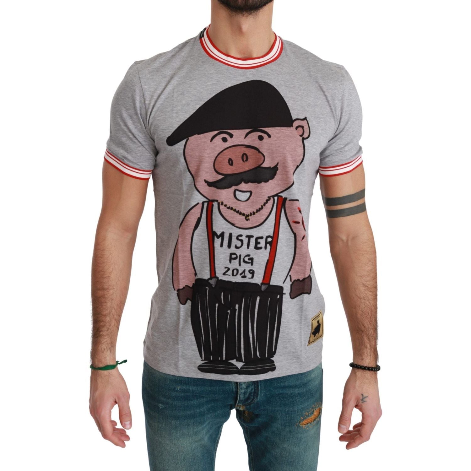 Dolce & Gabbana Gray Cotton Top 2019 Year of the Pig T-shirt