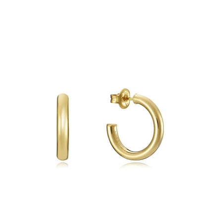 Gold hoop earrings for ladies, side and open view, minimalist design, perfect for daily wear or special occasions, stylish and elegant.