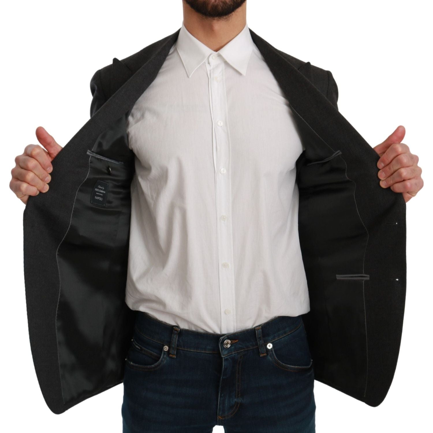 Dolce & Gabbana Gray NAPOLI Slim Fit Jacket Wool Blazer
