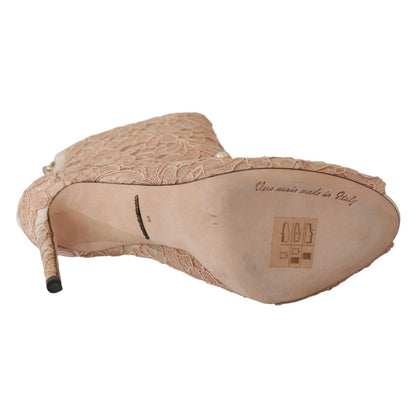 Dolce & Gabbana Pink Crystal Lace Booties Stilettos Shoes