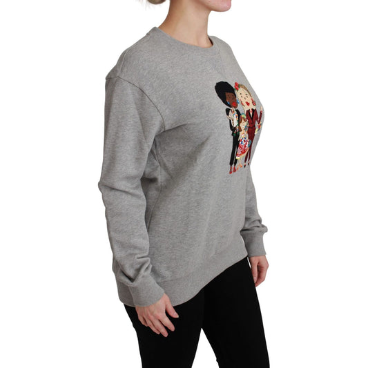 Dolce & Gabbana Elegant Multicolor Embroidered Crew-neck Sweater Dolce & Gabbana Light Slate Gray