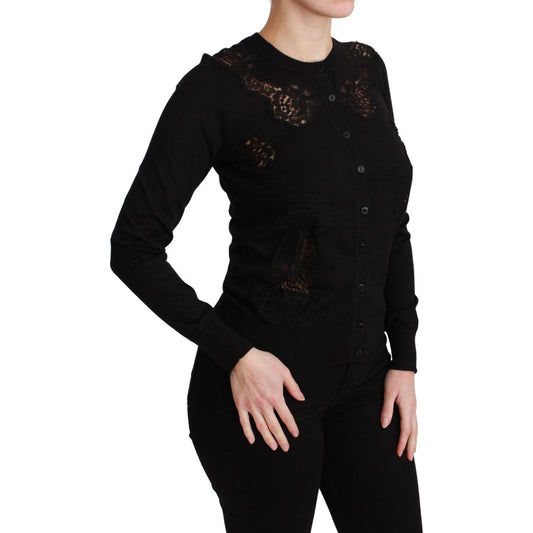 Dolce & Gabbana Elegant Cashmere Silk Blend Lace Cardigan Dolce & Gabbana Black