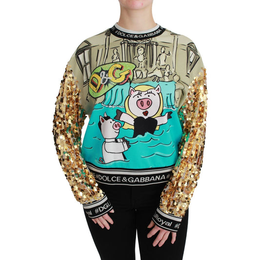 Dolce & Gabbana Chic Multicolor Motive Sequined Sweater Dolce & Gabbana Black