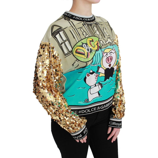Dolce & Gabbana Chic Multicolor Motive Sequined Sweater Dolce & Gabbana Black