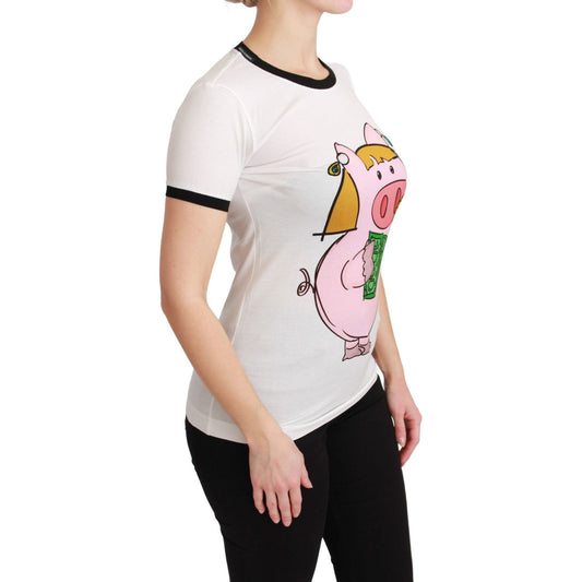 Dolce & Gabbana Elegant White Cotton Crewneck Tee with Motive Dolce & Gabbana Black