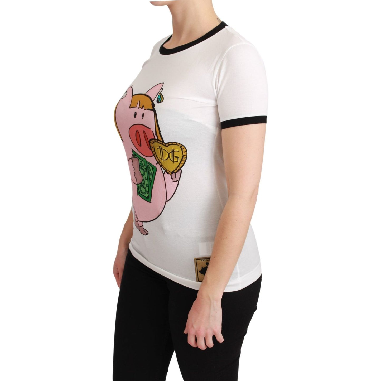 Dolce & Gabbana Elegant White Cotton Crewneck Tee with Motive Dolce & Gabbana Black