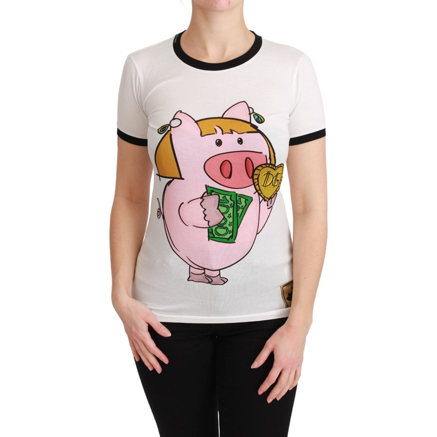 Dolce & Gabbana Elegant White Cotton Crewneck Tee with Motive Dolce & Gabbana Light Gray