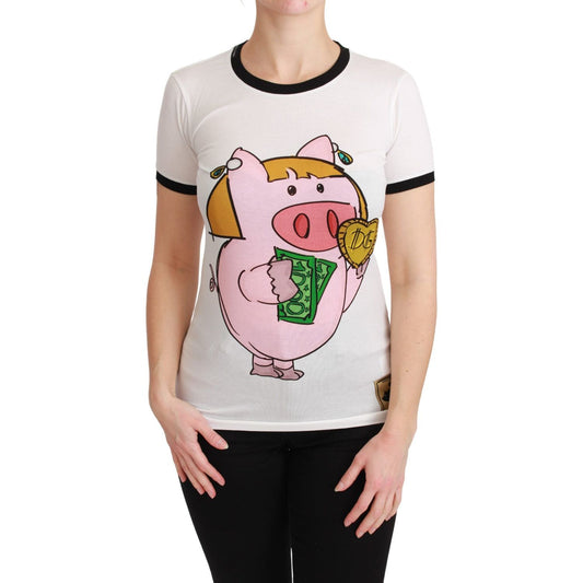Dolce & Gabbana Elegant White Cotton Crewneck Tee with Motive Dolce & Gabbana Light Gray