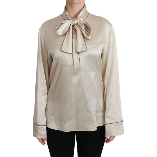 Dolce & Gabbana Elegant Beige Silk Satin Blouse with QUEEN Embroidery Dolce & Gabbana Dark Gray