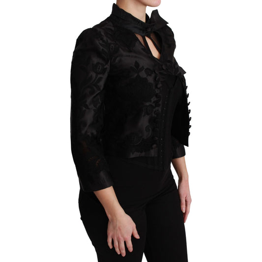 Dolce & Gabbana Exquisite Floral Jacquard Corset Blazer Coats & Jackets Dolce & Gabbana Black