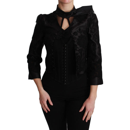 Dolce & Gabbana Exquisite Floral Jacquard Corset Blazer Coats & Jackets Dolce & Gabbana Black