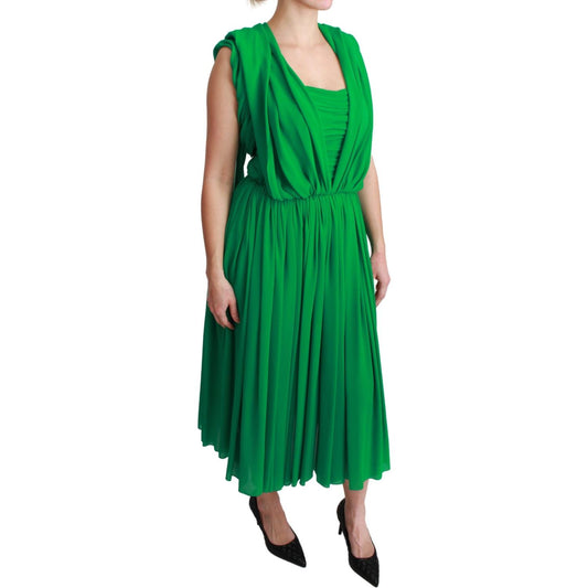 Dolce & Gabbana Elegant Sleeveless Pleated Silk Maxi Dress Dress Dolce & Gabbana Forest Green
