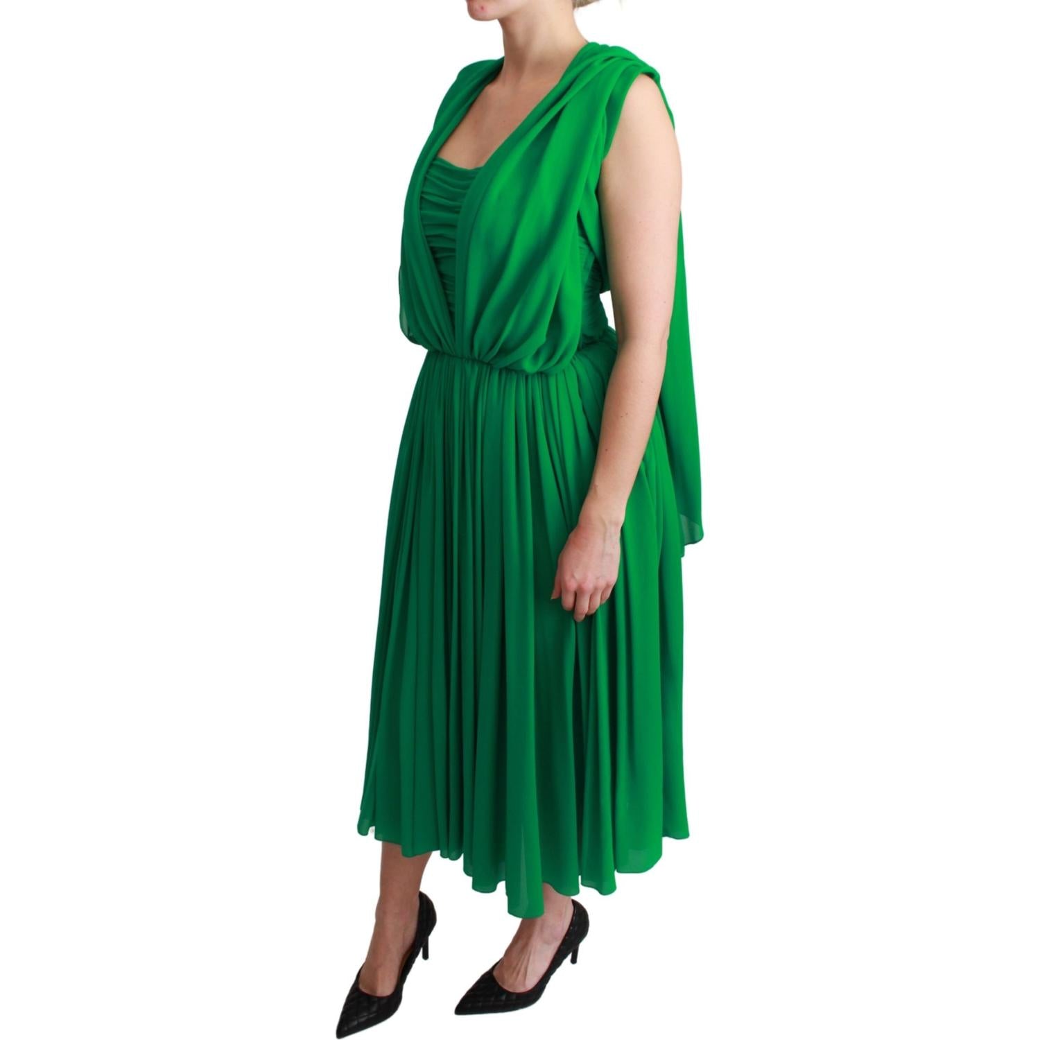 Dolce & Gabbana 100% Silk Green Sleeveless Pleated Maxi Dress