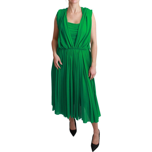 Dolce & Gabbana Elegant Sleeveless Pleated Silk Maxi Dress Dress Dolce & Gabbana Dark Slate Gray