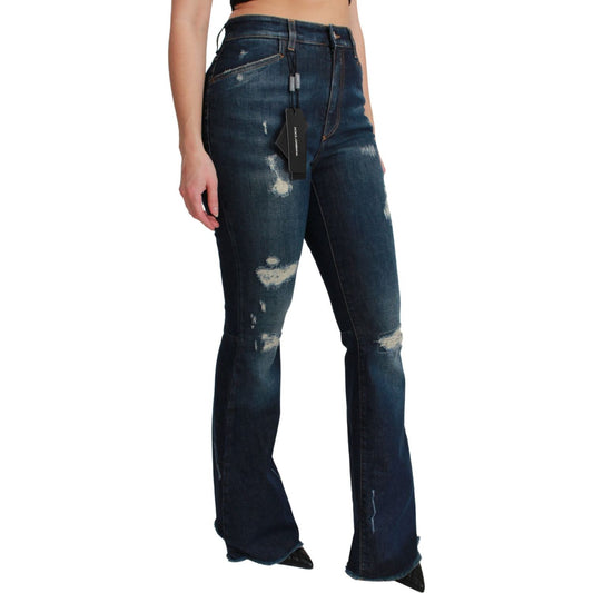 Dolce & Gabbana Chic High Waist Flare Denim Queen Embroidery Dolce & Gabbana Dark Slate Gray