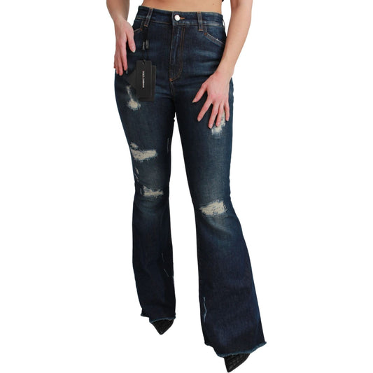 Dolce & Gabbana Chic High Waist Flare Denim Queen Embroidery Dolce & Gabbana Dark Slate Gray