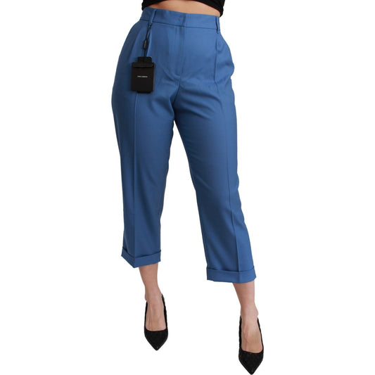 Dolce & Gabbana Elegant Pleated Wool Cuffed Trousers Dolce & Gabbana Dark Slate Blue