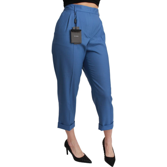 Dolce & Gabbana Elegant Pleated Wool Cuffed Trousers Dolce & Gabbana Dark Slate Blue