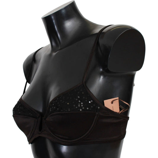 Ermanno Scervino Sequined Brown Balconette Bra Ermanno Scervino Black
