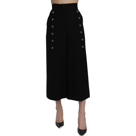 Dolce & Gabbana Elegant High Waist Wide Leg Wool Pants Dolce & Gabbana Black