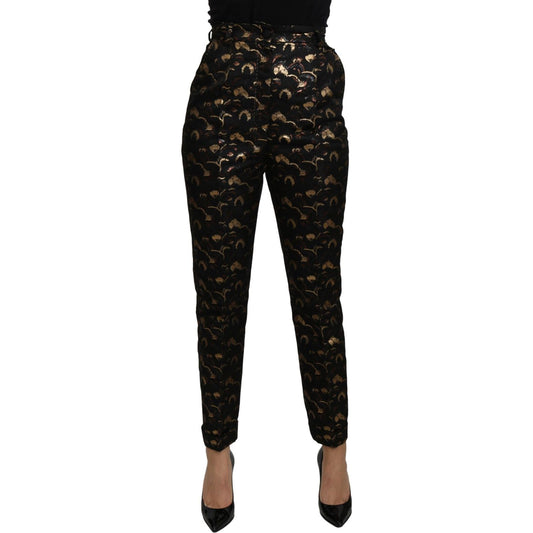 Dolce & Gabbana Elegant High Waist Tapered Brocade Pants Jeans & Pants Dolce & Gabbana Black