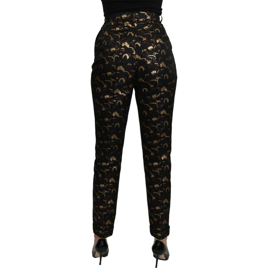 Dolce & Gabbana Elegant High Waist Tapered Brocade Pants Jeans & Pants Dolce & Gabbana Black