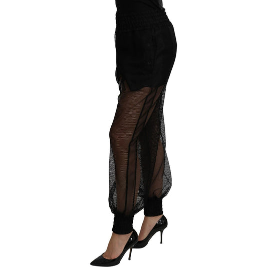 Dolce & Gabbana Elegant High Waist Silk Blend Joggers Jeans & Pants Dolce & Gabbana Black
