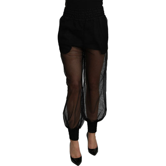 Dolce & Gabbana Elegant High Waist Silk Blend Joggers Jeans & Pants Dolce & Gabbana Black
