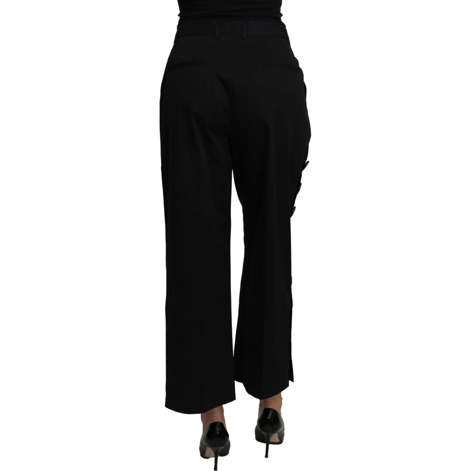 Dolce & Gabbana Black High Waist Cropped Cotton Stretch Pants