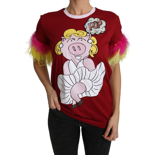Dolce & Gabbana Chic Red Pig Print Crew Neck T-Shirt Dolce & Gabbana Gray