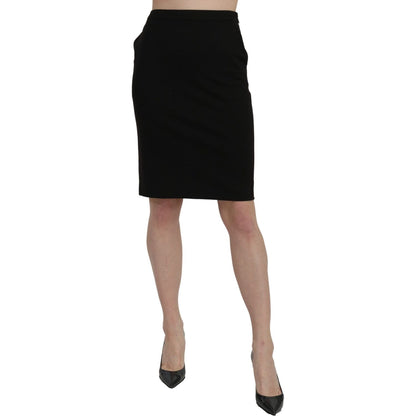 GF Ferre Black High Waist Pencil Cut Knee Length Formal Skirt