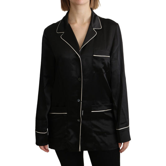 Dolce & Gabbana Elegant Silk Black Button-Up Blouse Dolce & Gabbana Black