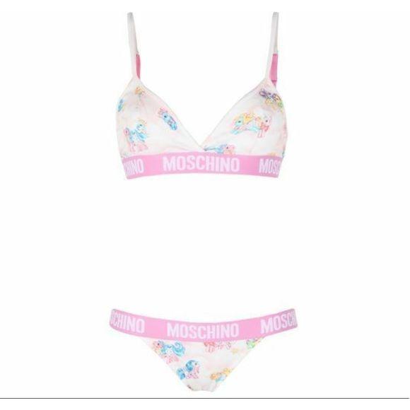 Moschino White My Little Pony Bra Briefs Set Two Piece Bikini