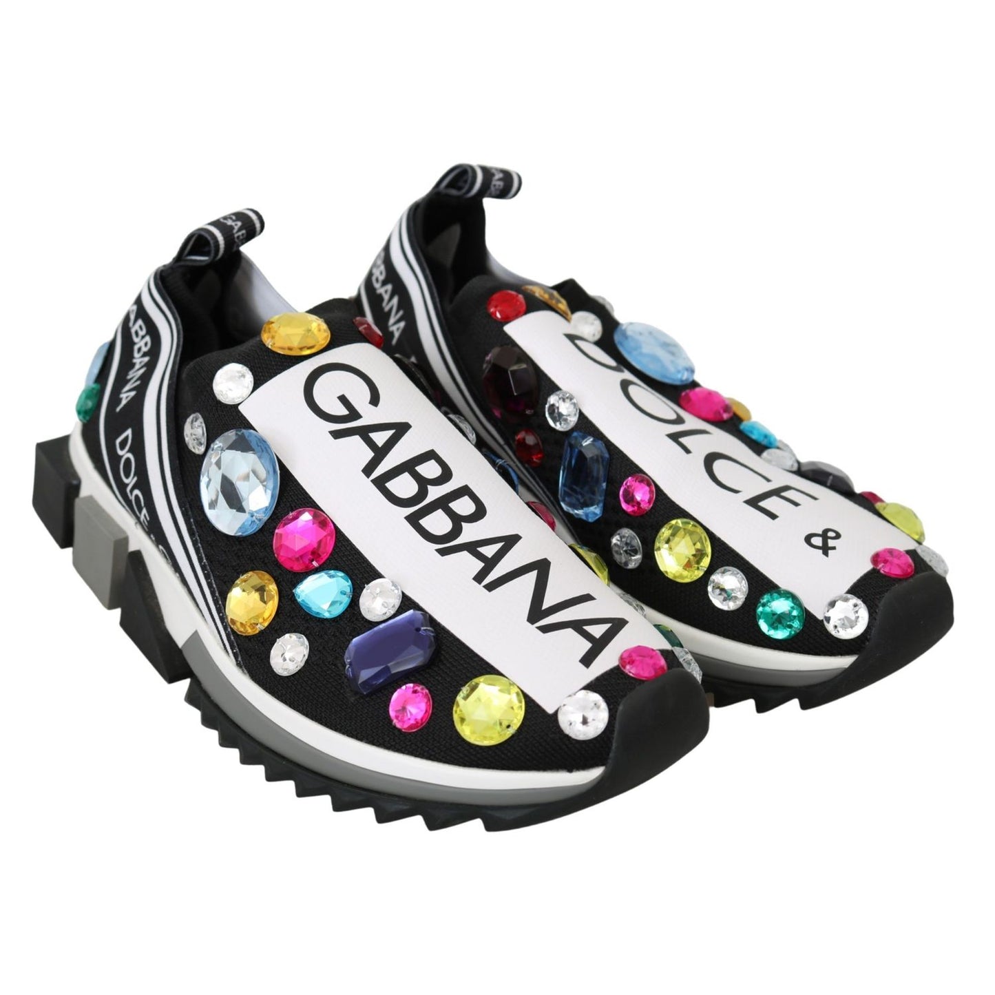 Dolce & Gabbana Black Multicolor Crystal Sneakers Shoes