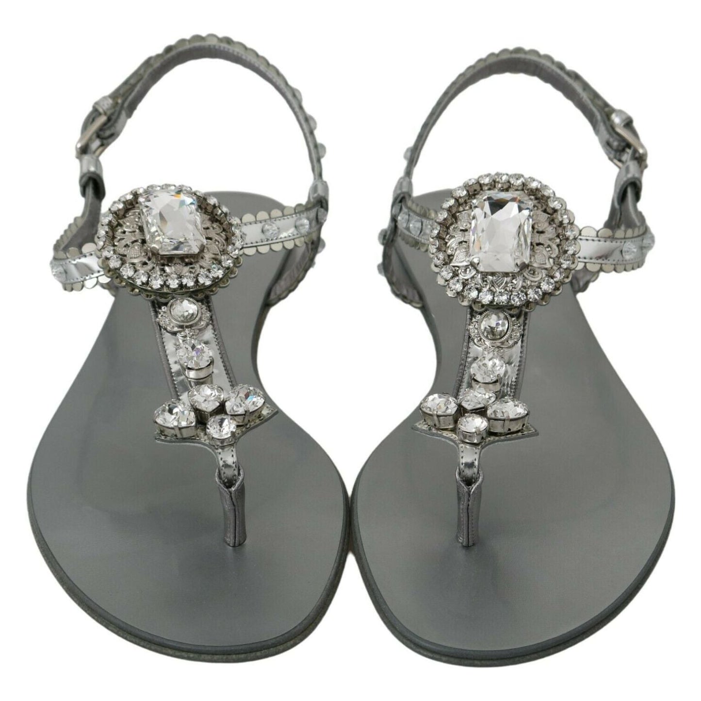 Dolce & Gabbana Silver Crystal Sandals Flip Flops Shoes