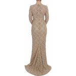 Dolce & Gabbana Beige Floral Lace Long Sleeve Maxi Dress Dolce & Gabbana Rosy Brown