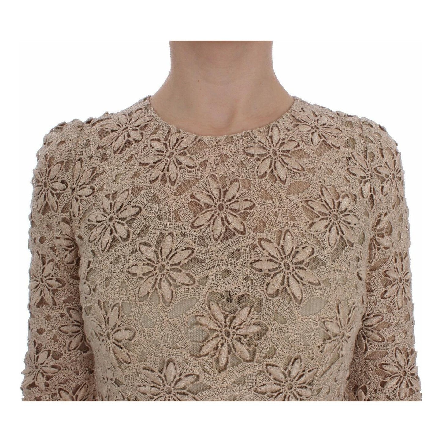 Dolce & Gabbana Beige Floral Lace Sheath Maxi Dress