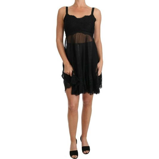 Dolce & Gabbana Elegant Black Silk Floral Lace Chemise Dress Dolce & Gabbana Rosy Brown