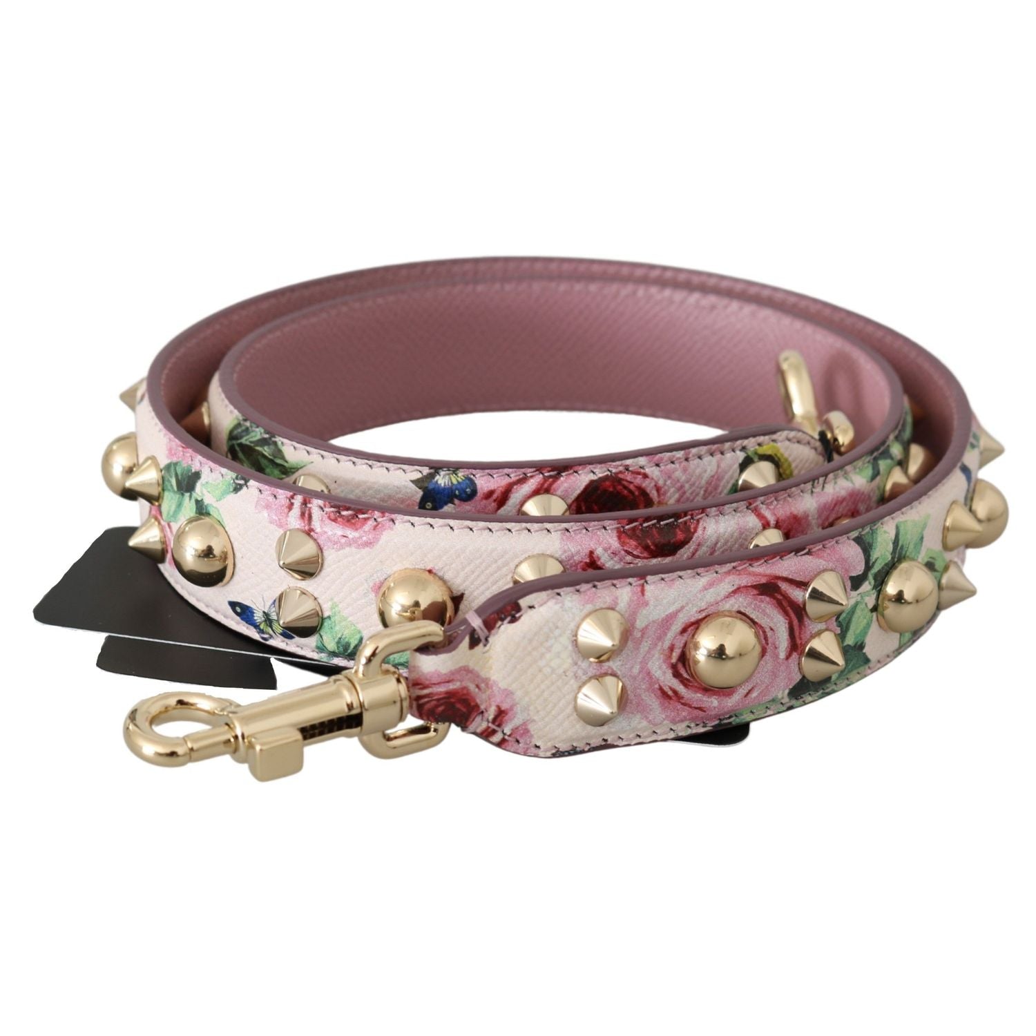 Dolce & Gabbana Pink Floral Leather Stud Accessory Shoulder Strap
