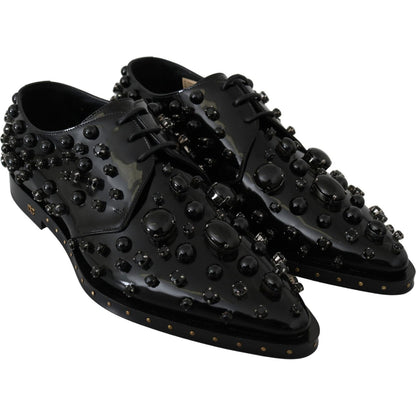 Dolce & Gabbana Black Leather Crystals Dress Broque Shoes
