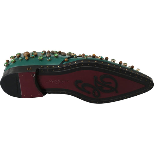 Dolce & Gabbana Emerald Leather Dress Shoes with Crystal Accents Dolce & Gabbana Dark Slate Gray