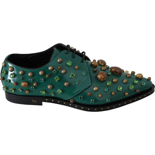 Dolce & Gabbana Emerald Leather Dress Shoes with Crystal Accents Dolce & Gabbana Dark Slate Gray