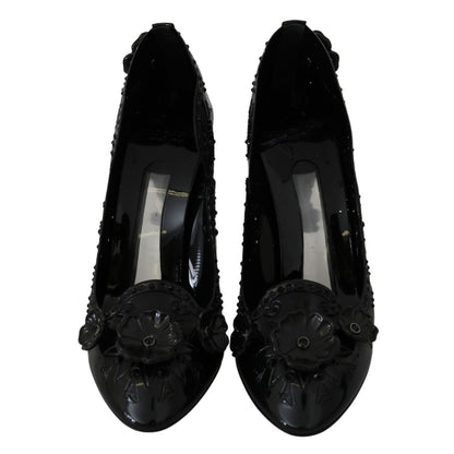 Dolce & Gabbana Black Floral Crystal CINDERELLA Heels Shoes