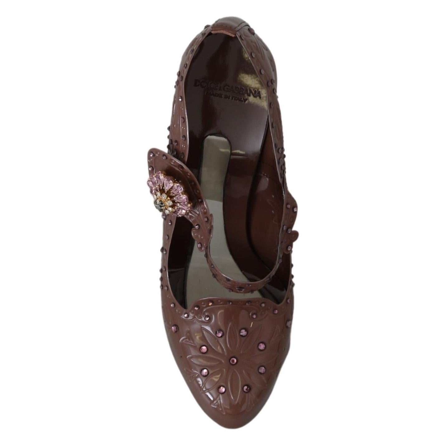 Dolce & Gabbana Brown Floral Crystal CINDERELLA Heels Shoes