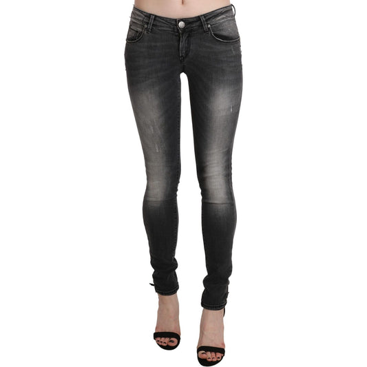 Acht Sleek Low Waist Skinny Denim in Black Wash Jeans & Pants Acht Dark Slate Gray