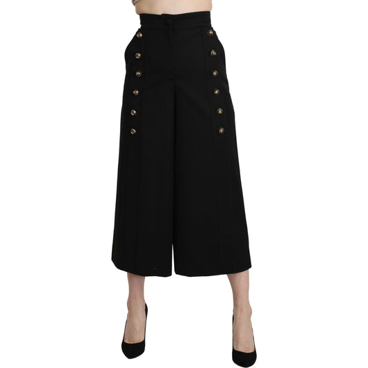 Dolce & Gabbana Elegant High Waist Wide Leg Virgin Wool Trousers Jeans & Pants Dolce & Gabbana Black