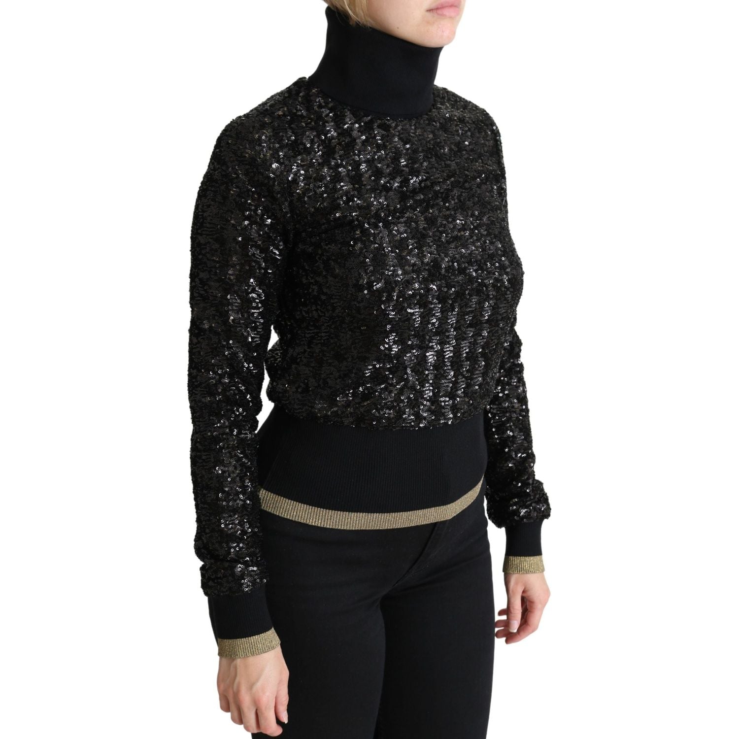 Dolce & Gabbana Black Sequined Knitted Turtle Neck Sweater