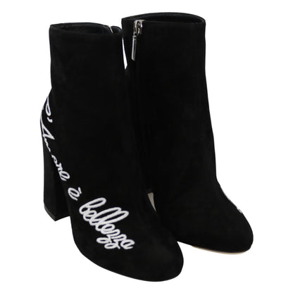 Dolce & Gabbana Black Suede L'Amore E'Bellezza Boots Shoes